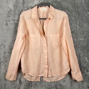 Cloth & Stone Top Womens Medium Peach 100% Linen Button Up Shirt Blouse Pockets